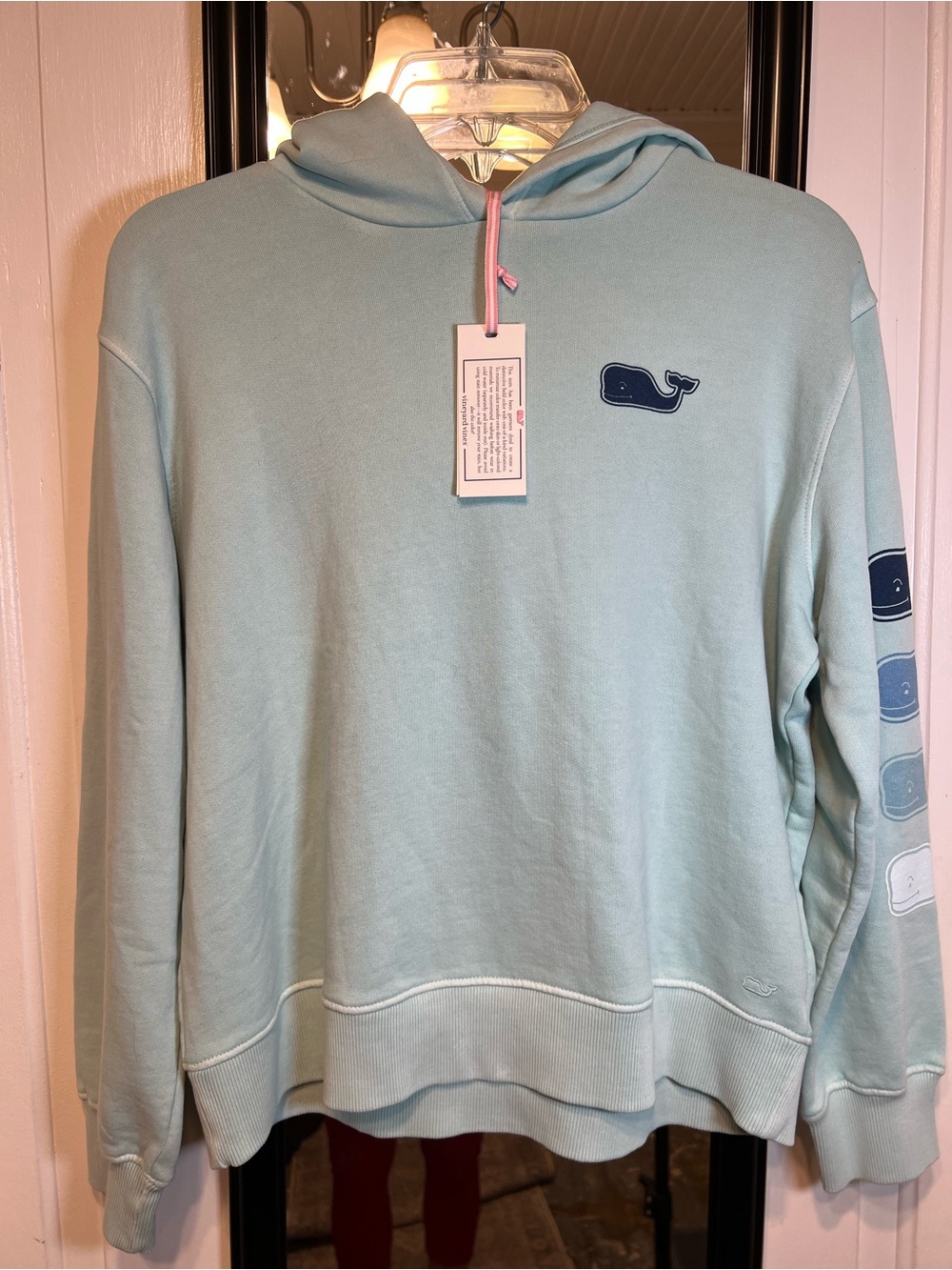 Vineyard Vines Girl’s Aqua Haze Whale Logo Relaxed Hoodie Large